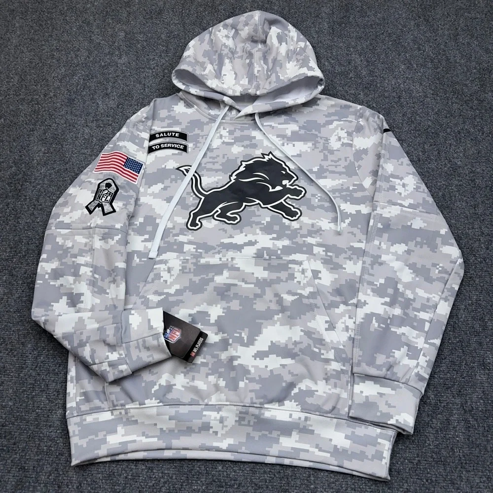 NEW Nike Detroit Lions Hoodie Men's M Camo Salute to Service St Brown 14 CUSTOM